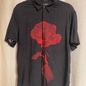 Ksubi Black Shirt with Bold Red Rose Graphic